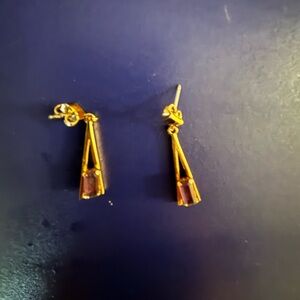 purple Rhinestone Drop Pierced Earring Gold Tone with necklace